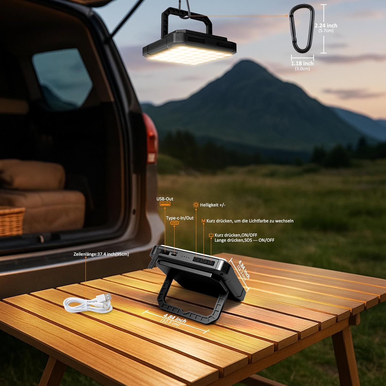 Kangtaixin LED Campinglampe wiederaufladbar mit 20.000 mAh Akku, Zeltlampe, Außenlampe, Campingleuchte, 2000 LM, Campingleuchte IPX4 wasserdicht, 4 Lichtmodi, Campingleuchte für Lesen, Zelt, Angeln, Verdunkelung – Bild 7