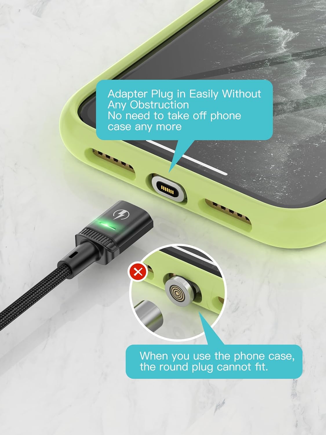 Kuulaa Magnetisches USB-C-Ladekabel, 2 Stück, 3 A, magnetisches USB-Kabel mit Typ-C-Adapter, unterstützt QC 3.0-Schnelllade-Datenübertragung, Nylon-geflochtenes magnetisches Ladekabel (schwarz, 1 m x 2) – Bild 7