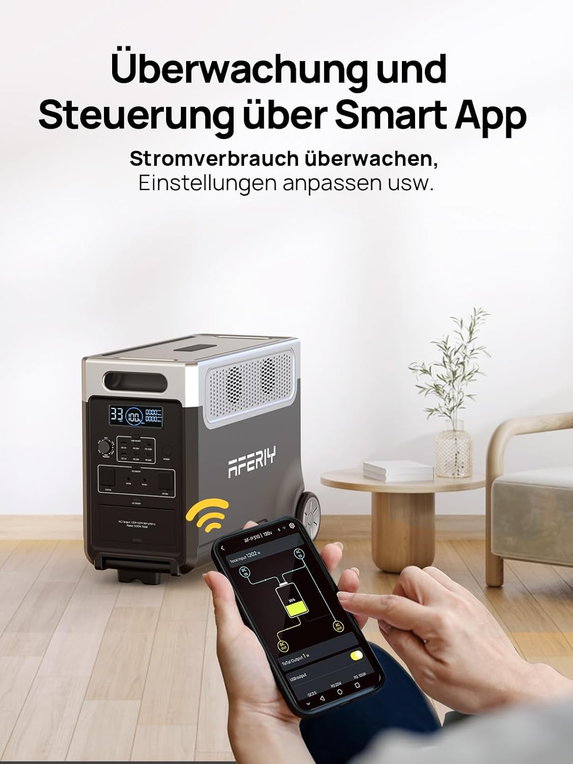 AFERIY 3600 W tragbares Kraftwerk 3840 Wh, erweiterbar auf 10520 Wh LiFePO4-Solargenerator & 1,5 Stunden Schnellladung, 13 Ausgänge, – Bild 4