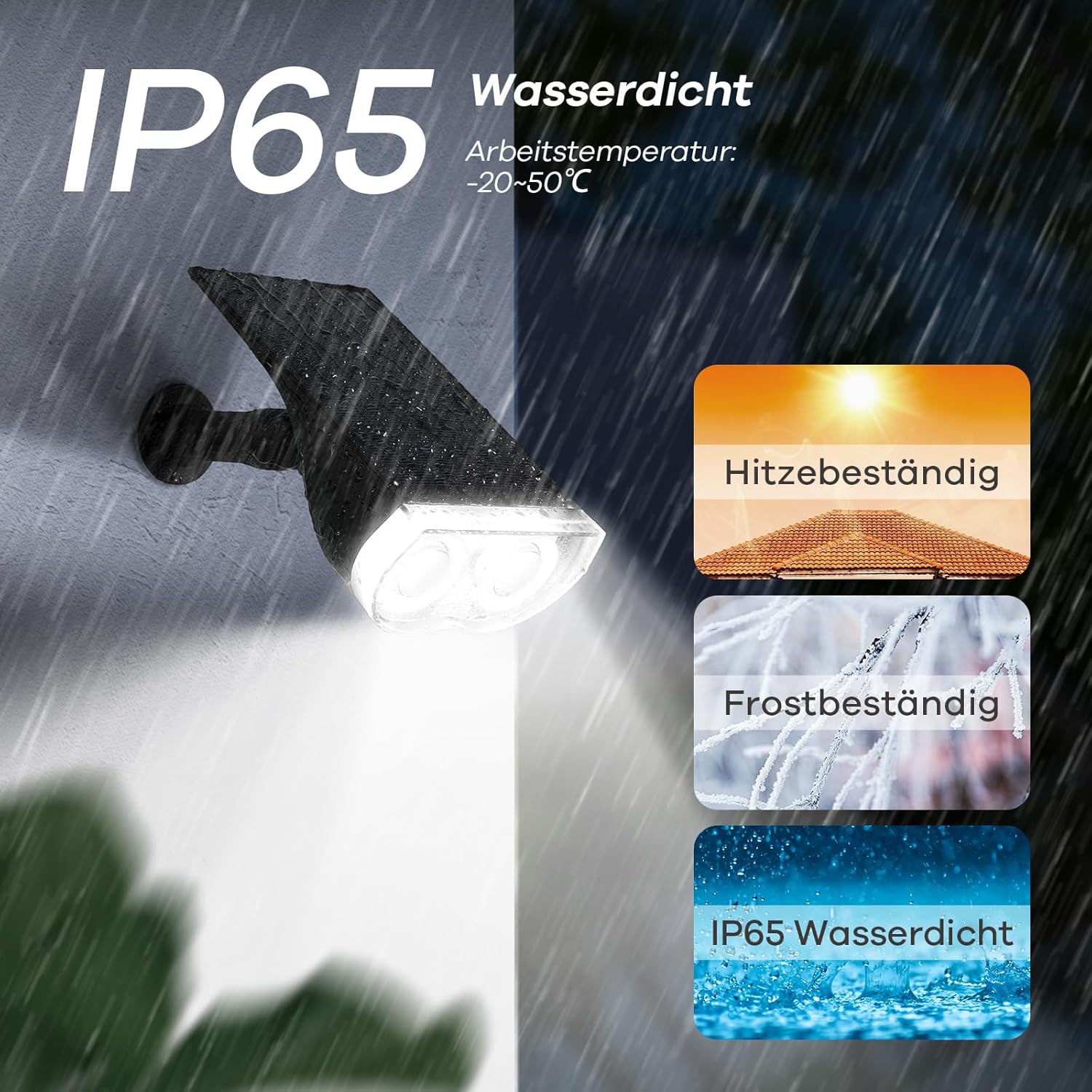 Linkind LED Solarleuchten für Außen, Lichtsensor Solarleuchte, IP67 wasserdichte Außenwandleuchte, 650 lm, 6500 K, tageslichtweißes Solarlicht, solarbetriebener Strahler, 2 Stück – Bild 9