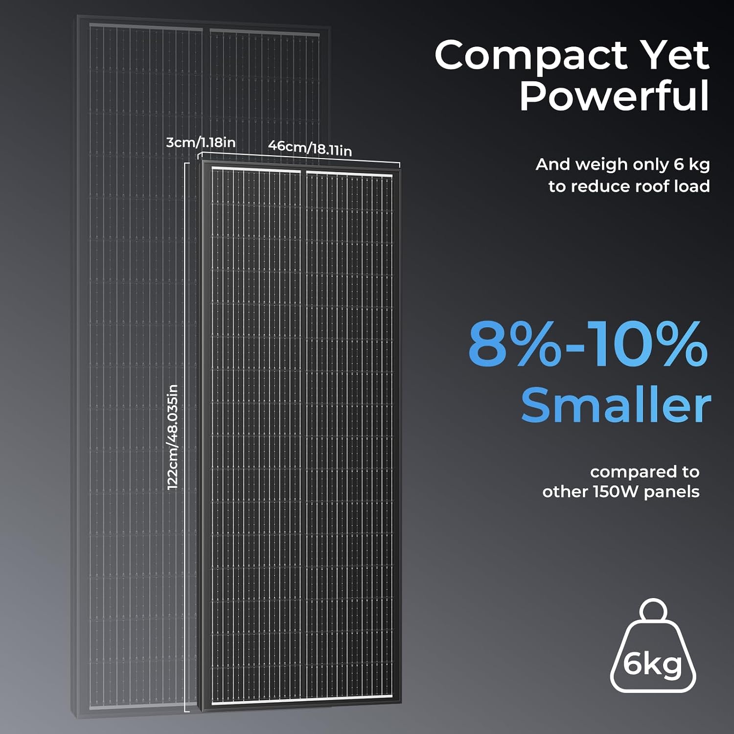150W 12V monokristallines Solarpanel, 150W Solarmodul, ideal zum Laden von 12V-Batterien, für Wohnmobil, Garten, Camper, Boot und Hausdach (Schwarz) | 120 W monokristallines Solarmodul mit hohem Wirkungsgrad, Solarmodul mit Aluminiumrahmen, ideal für Balkonkraftwerke, Wohnmobile, Boote – Bild 6