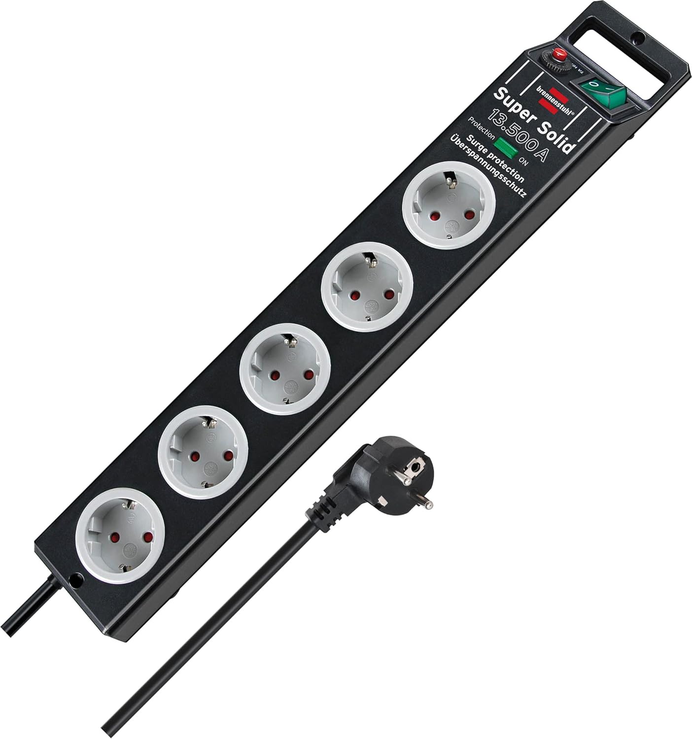 Brennenstuhl Super-Solid Steckdosenleiste, 1153380315 | 2,5 m Kabel und Schalter – aus bruchsicherem Polycarbonat, schwarz/grau