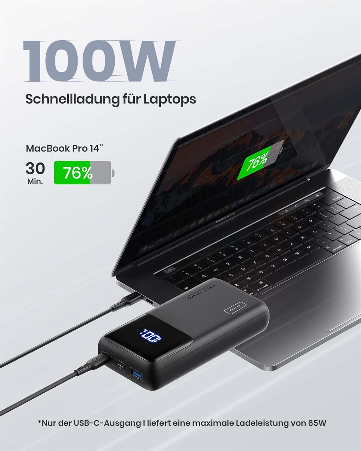 INIU Laptop Power Bank, 100 W PD3.0 25000 mAh Power Bank mit hoher Kapazität, kompakter USB-C One & Output externer Akku, kompatibel mit MacBook Pro, Steam Deck, iPhone 17 16 15 Pro, Samsung S22, iPad Pro usw. – Bild 8