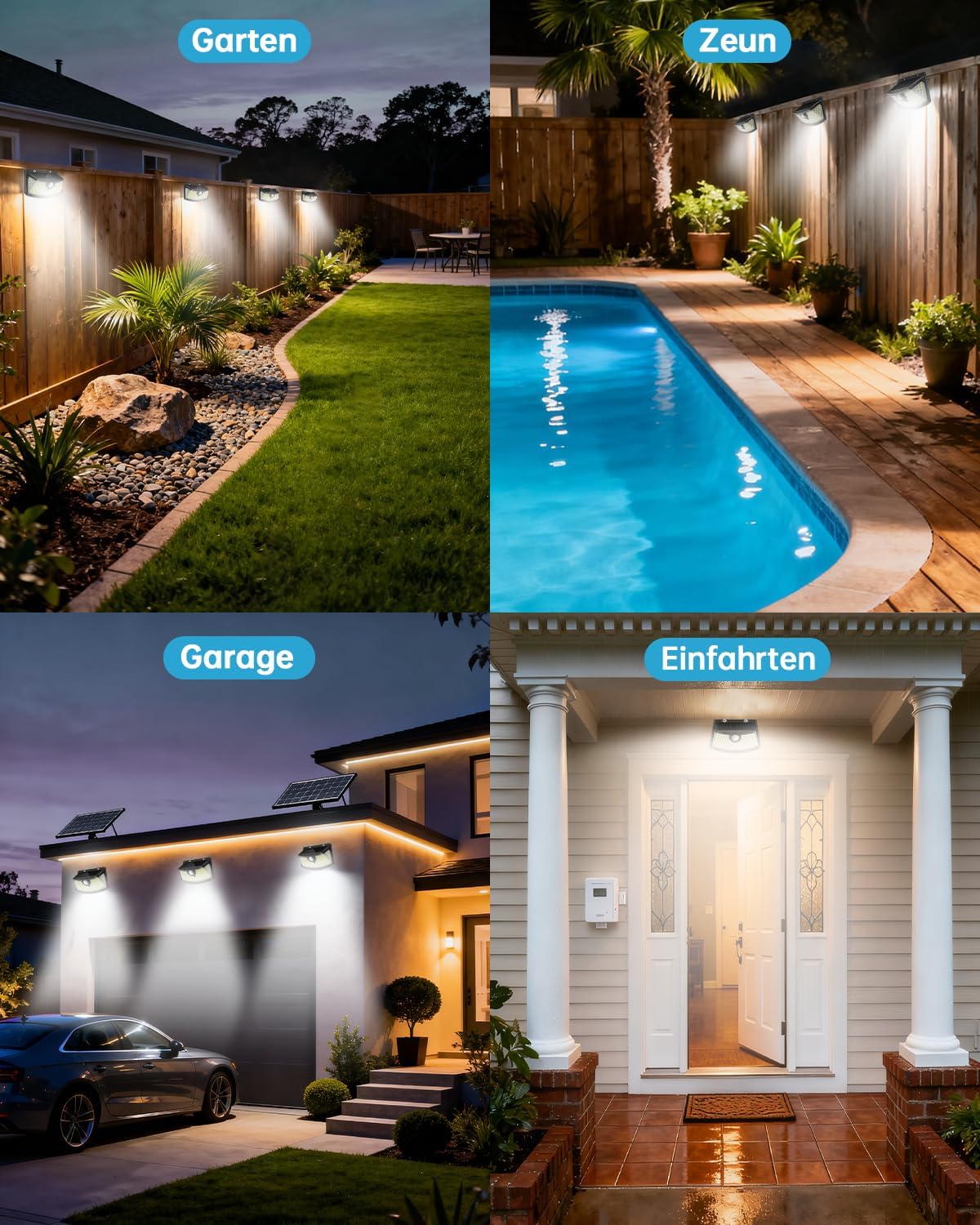 Aootek Solarleuchten für den Außenbereich, Bewegungsmelder, 4 Stück, Garten, 120 LEDs | 270° Weitwinkel, IP65 wasserdicht, Solar-Wandleuchte, Sicherheitsleuchte, Gartenbeleuchtung, schwarzer Rahmen, Kaltweiß – Bild 6