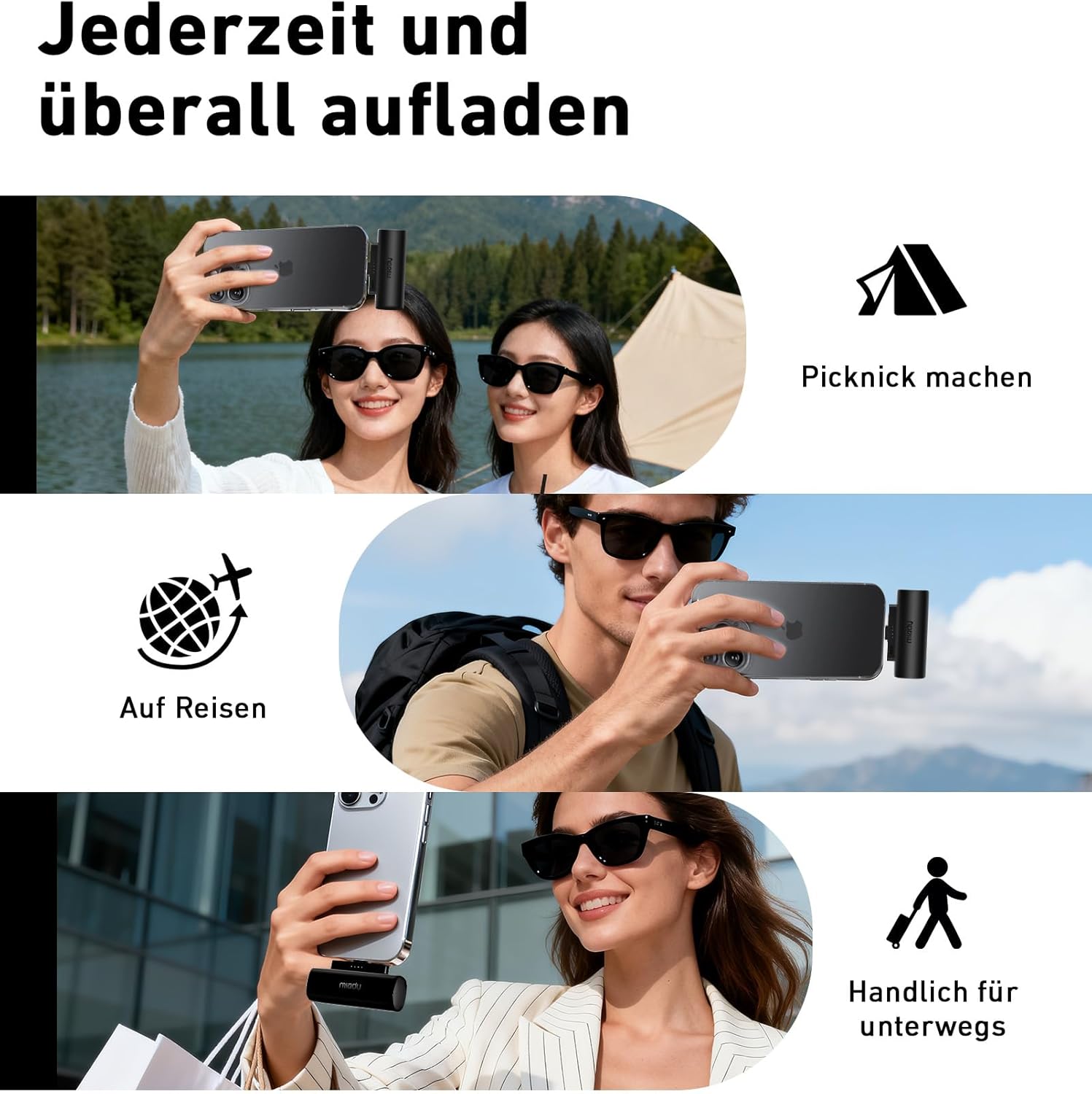 Miady Mini Power Bank klein aber stark, 5000 mAh 5V/2,4A USB C Ausgang Externe Akkus, kompatibel mit iPhone 17/16/15, Samsung S24/S23 Serie, Xiaomi, iPad Pro/Air, AirPods usw. – Bild 6