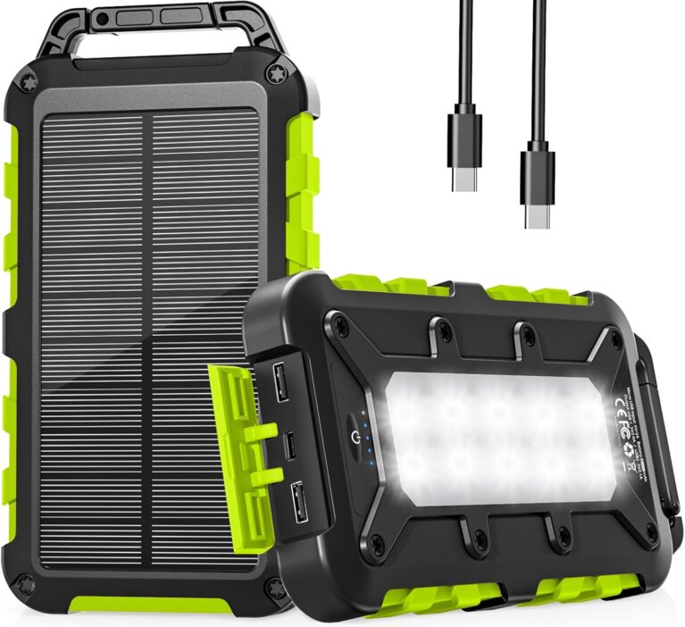 Solar Powerbank 10000 mAh, PD15W Tragbares Solar-Ladegerät USB C Externer Akku Outdoor Wasserdichts mit LED-Licht und 3 Ausgängen für Smartphones Tablets Camping, Grün