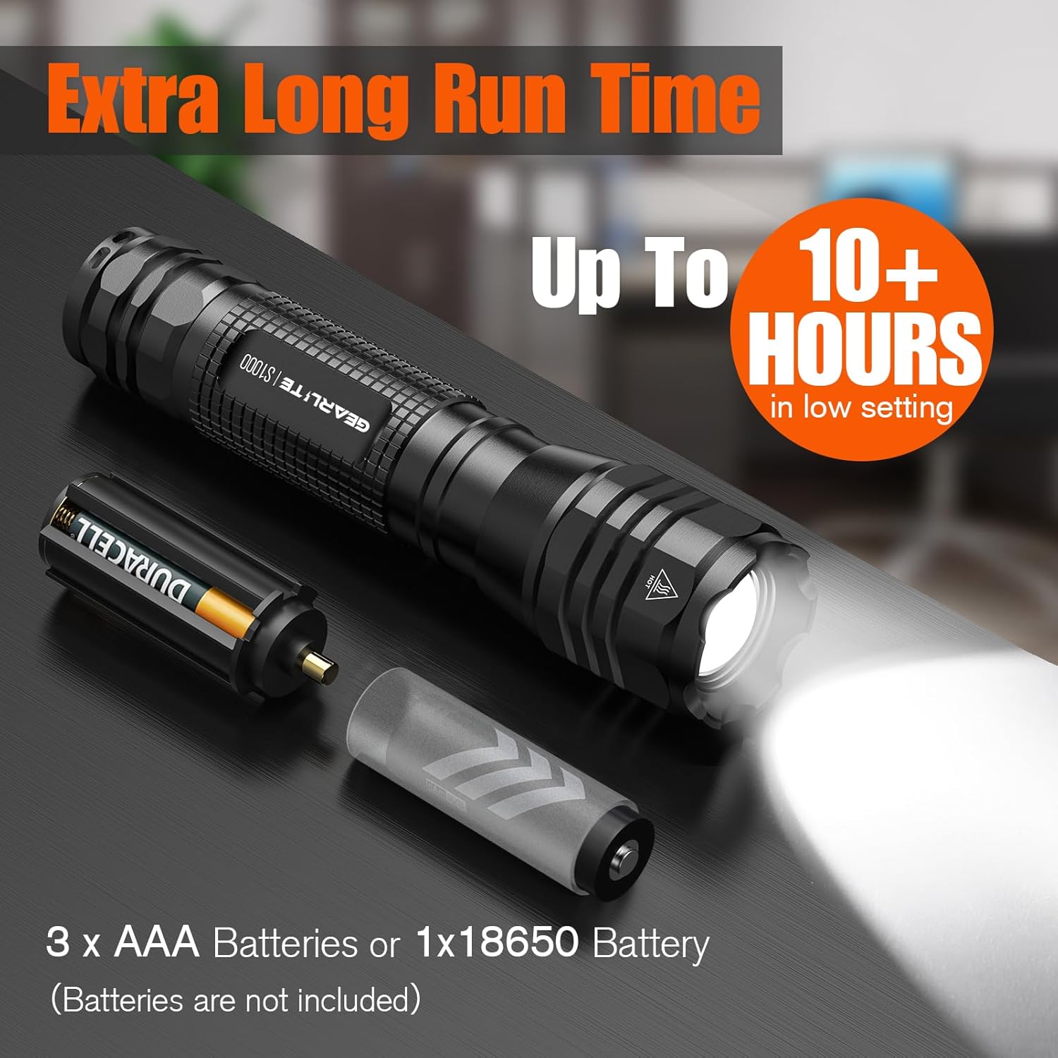 GEARLITE LED-Taschenlampe, extrem hell, 2 Stück, Aluminium, 4000 Lumen, LED-Taschenlampe, batteriebetrieben mit 5 Modi, IP65 wasserdichte Handlampe, zoombar, für Camping, Wandern, Outdoor, Notfall, Geschenk – Bild 4