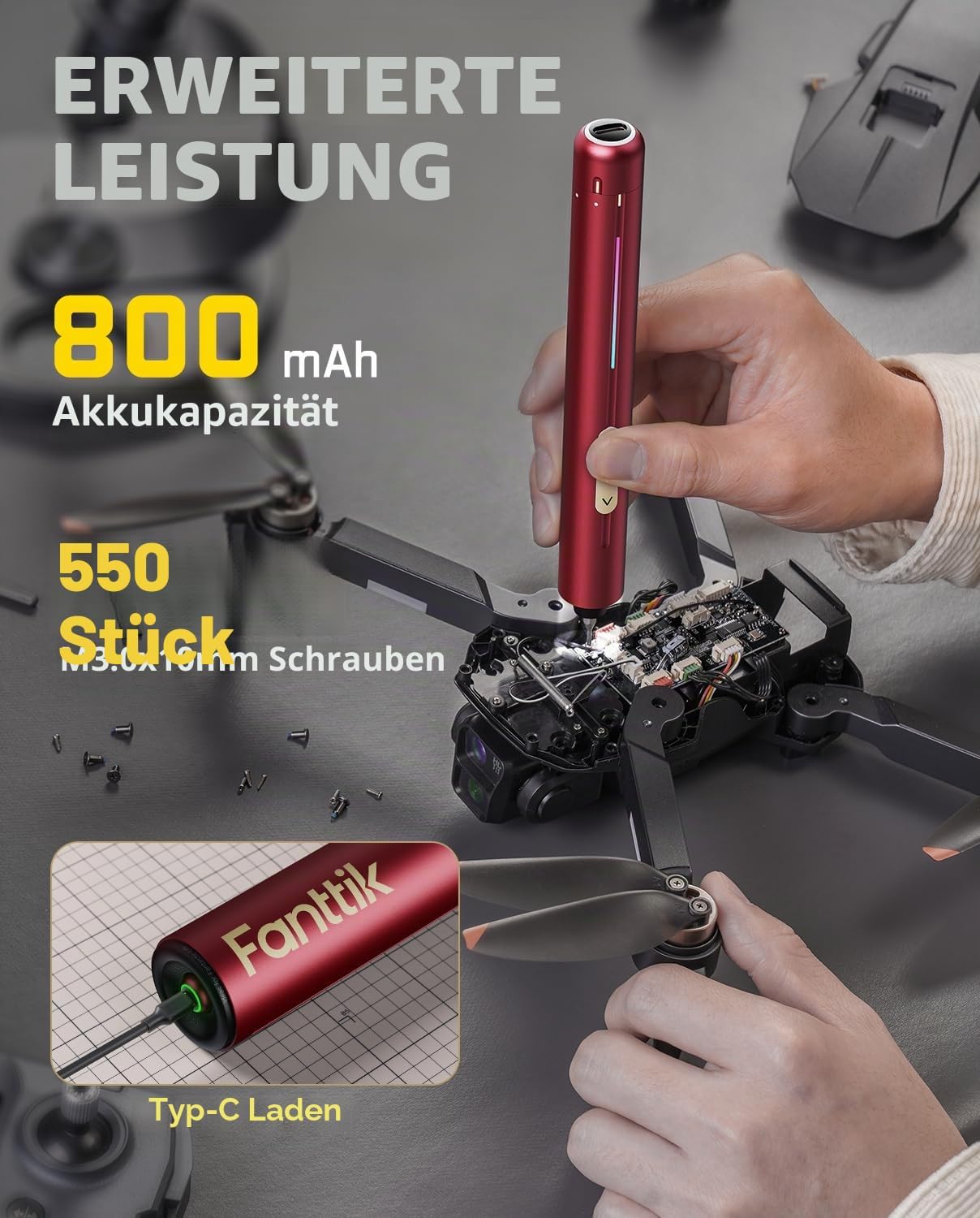 Fanttik E2 Ultra 3,7 V Mini-Elektro-Schraubendreher-Set, 50-in-1 magnetischer Präzisions-Schraubendreher-Satz, max. 0,6 Nm, 5/32 Zoll Sechskant, für die Reparatur von iPhones, Laptops, Brillen, Uhren (rot) – Bild 4