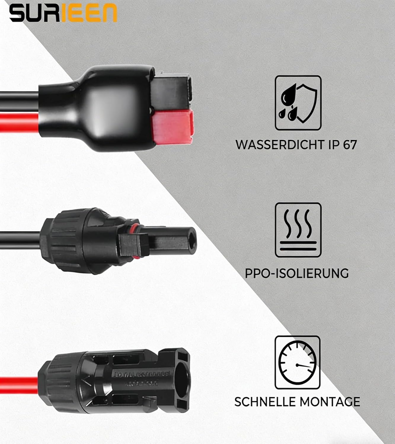 Anderson Solarstecker auf 50 A-Anschlusskabel, 10 AWG-Stecker für Solarpanel-Kabel, Solarpanel-Kabel-Anschluss-Kits für tragbares Wohnmobil-Solargenerator-Kraftwerk (60 cm) – Bild 3