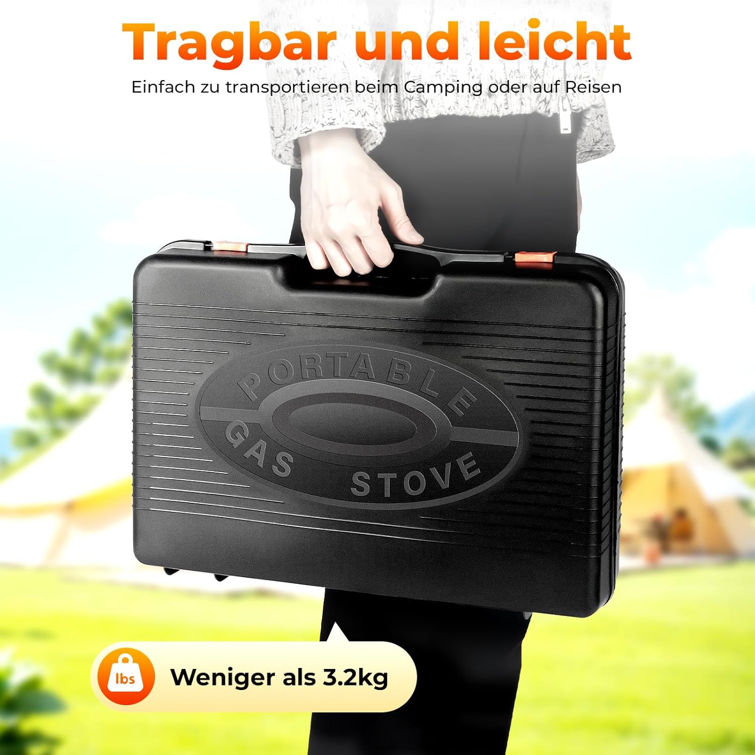 Camping-Gasgrill mit Koffer, 2-in-1-Tischgrill, Gaskocher, 2-flammig, tragbar, kleiner Gasgrill für Kartusche & Gasflasche, Outdoor-Grill, Camping-Set für Balkon, Picknick mit Zubehör – Bild 5