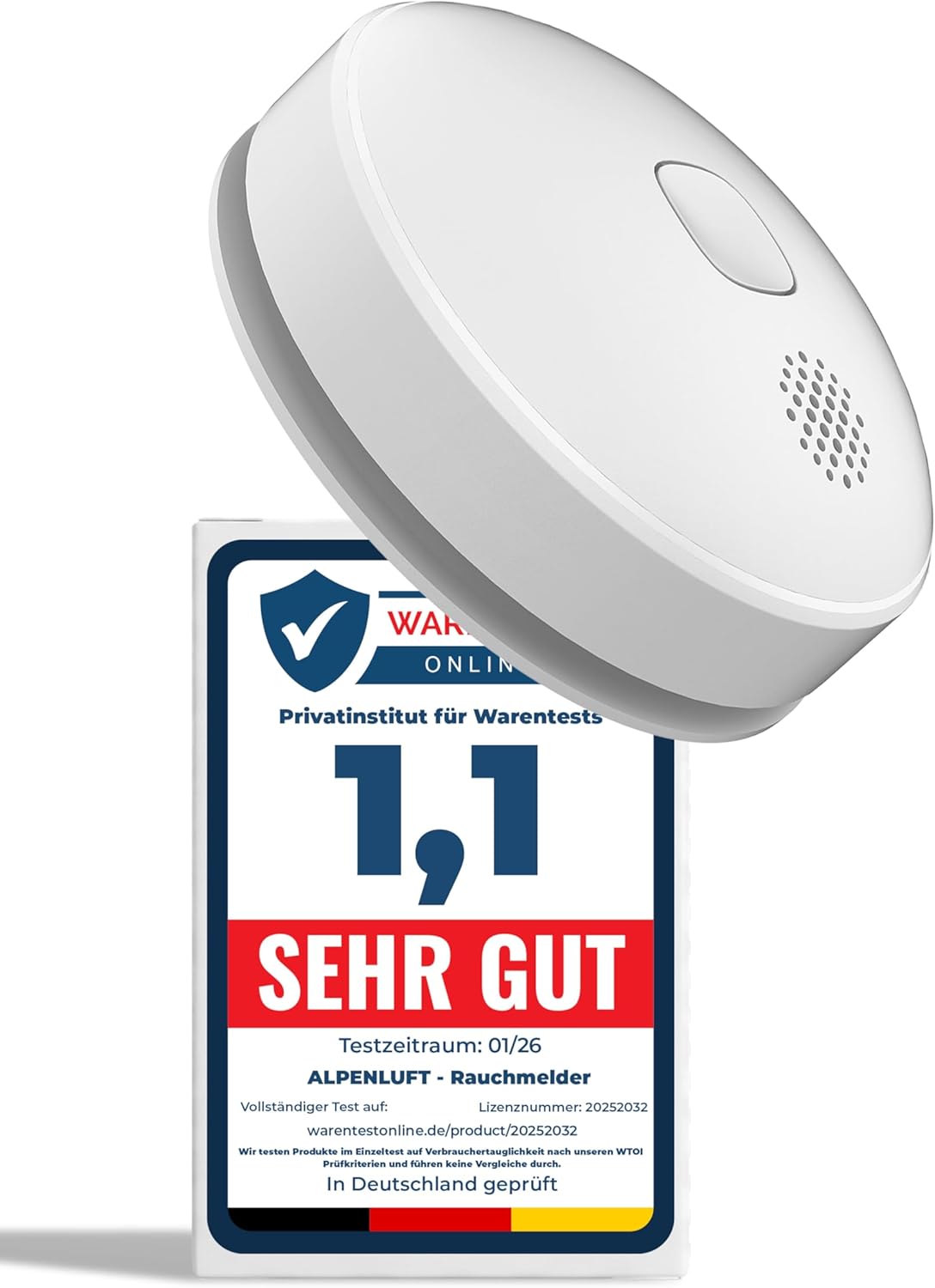 Rauchmelder 10 Jahre Batterie, Mini-Feuermelder, kabellos, vernetzter Rauchmelder, Feuermelder, ohne Bohren, ohne LED-Blinken, 1 Stück ohne Hub (Smart App funktioniert nur mit Hub)