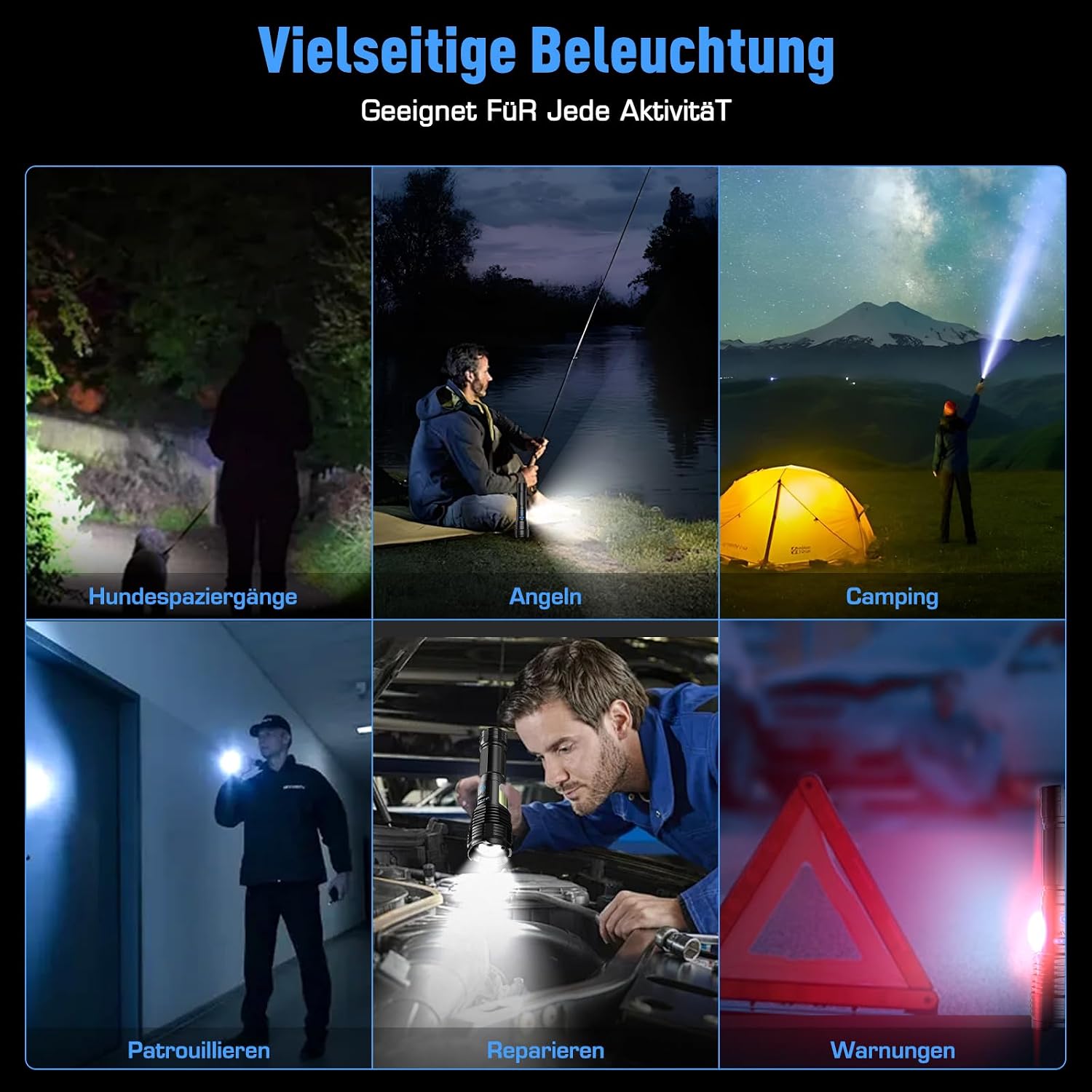 SIDARK Wiederaufladbare LED-Taschenlampe, 500.000 Lumen, extrem hell mit Seitenlicht, 9 Modi, Zoom-Funktion und IPX7 wasserdicht, Taschenlampe mit starkem Licht für Outdoor-Camping-Notfälle – Bild 7