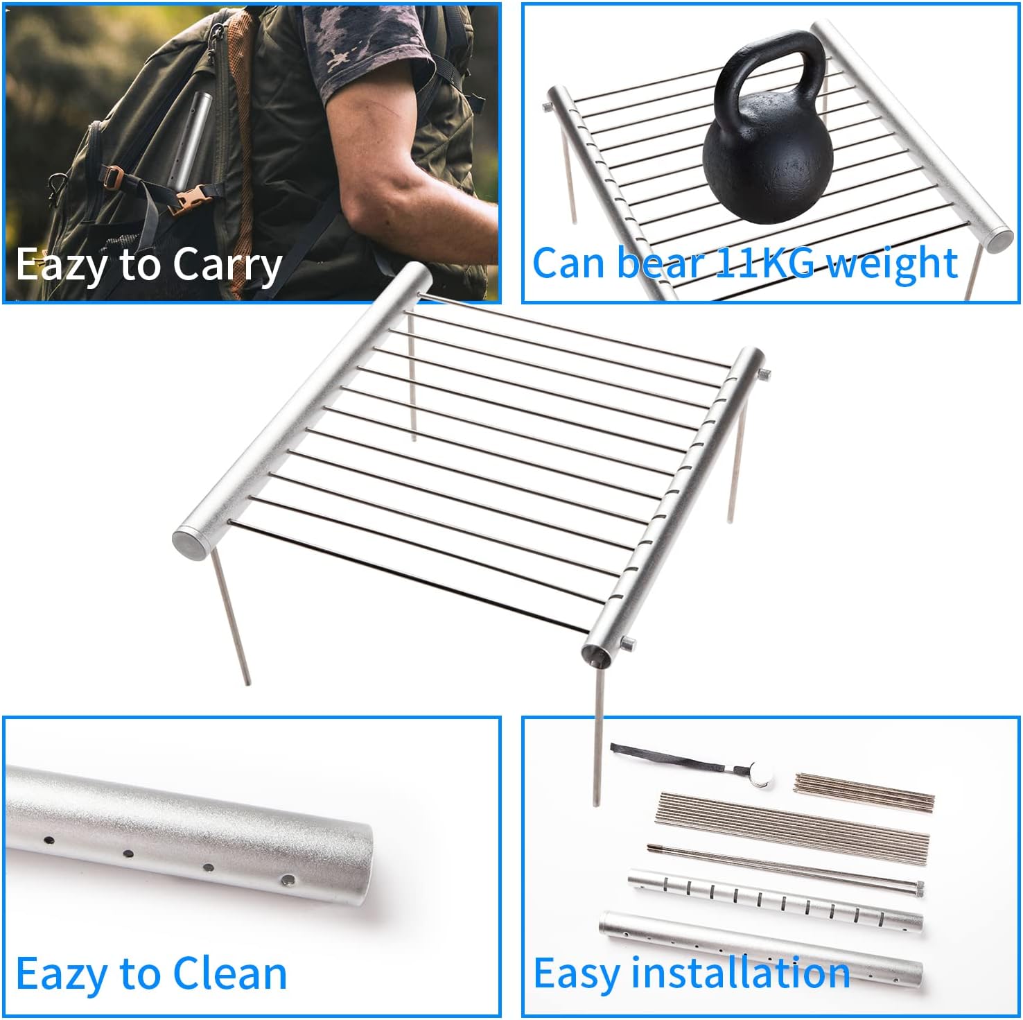 LOSMANN Tragbarer Campinggrill, Holzkohlegrill, abnehmbarer Minigrill aus verchromtem Edelstahl für Picknicks, Camping, BBQ, Trekking, Reisen, Hinterhöfe, Outdoor, einfacher Auf- und Abbau – Bild 5