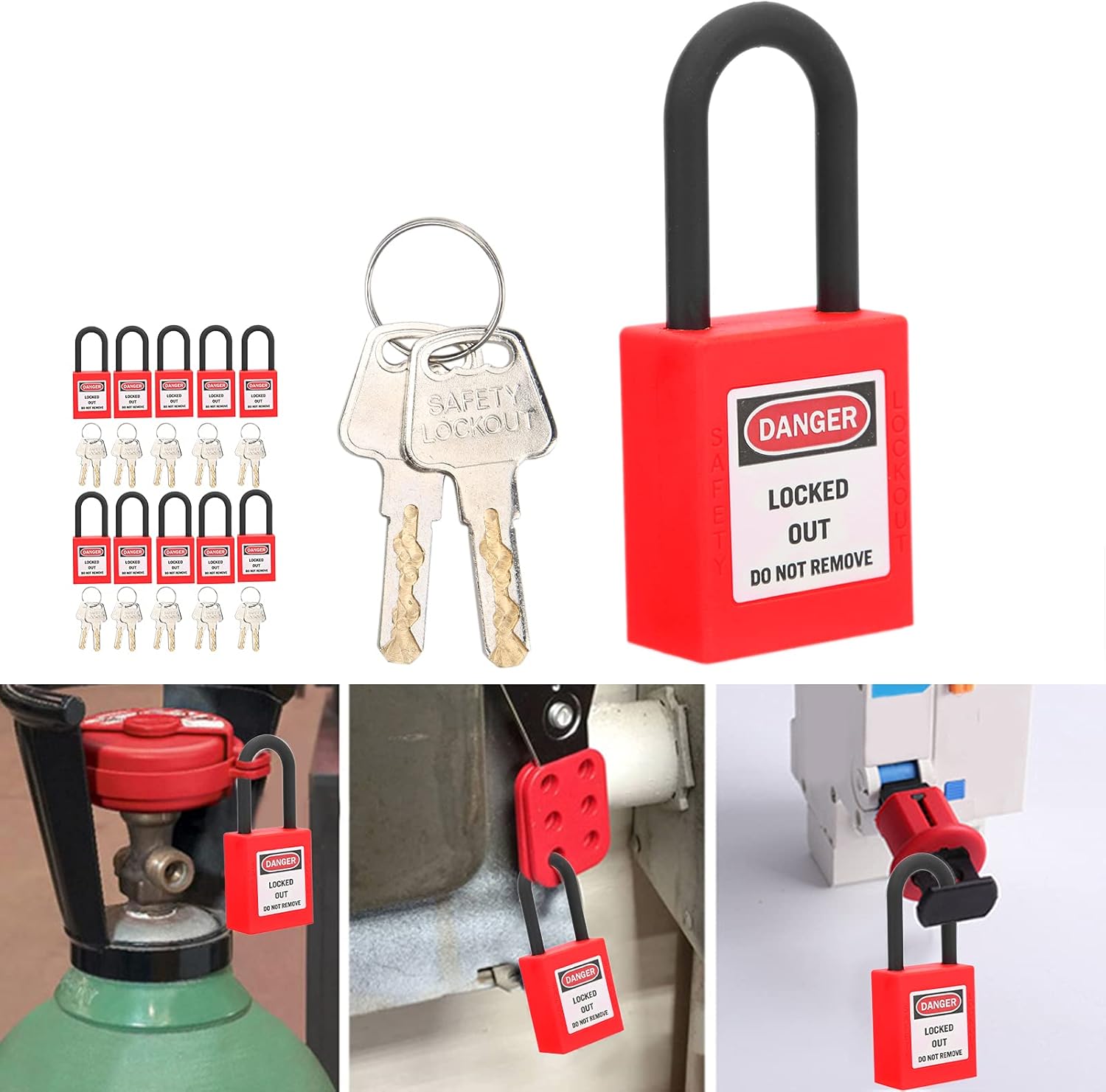 Lockout-Tagout-Schlösser, 10-teiliges Sicherheits-Vorhängeschloss mit 20 Schlüsseln, staubdichtes Lock-Out-Tagout-Loto-Schlösser-Set für Industrietechnik, Isolierfabriken, Sicherheitswerkzeug (rot) – Bild 9