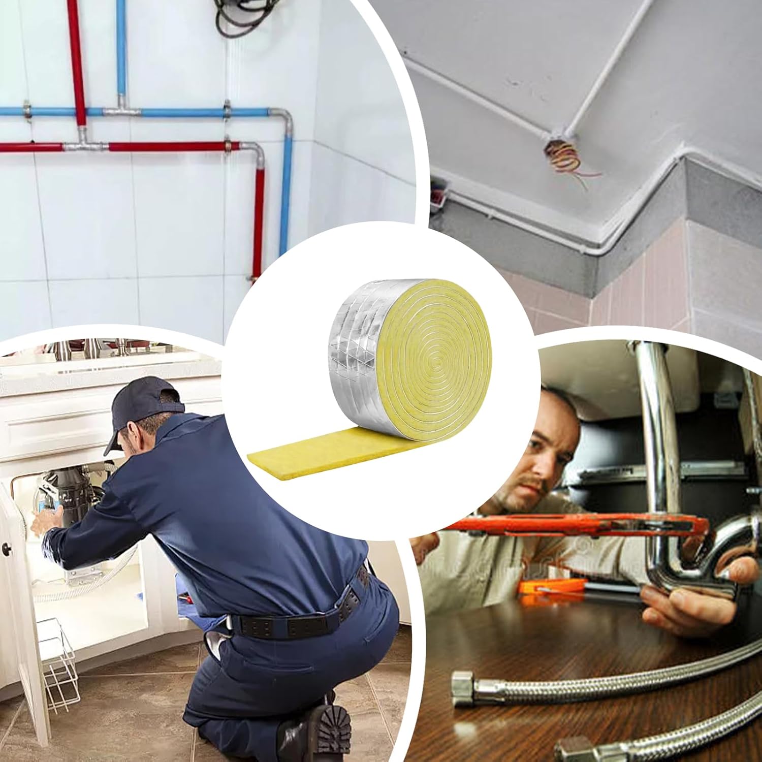 Generisch Rohrisolierung – 10 m Aluminiumfolie, thermische Glaswolle-Isolierrolle | Feuerfeste schallabsorbierende Glasfaserplatte | Wärme- und Schalldämmung für Rohre, HVAC-Systeme und den Heimgebrauch – Bild 4