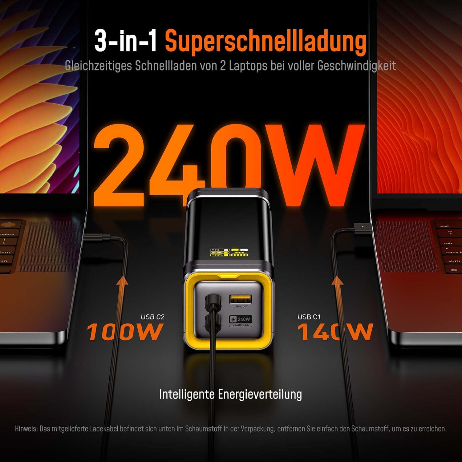 AOHI 240 W Laptop Power Bank 27600 mAh Tragbares Schnellladegerät The Future Starship 140 W PD 3.1 Großer Camping-Akku für MacBook Pro, iPad Pro, iPhone 17 Pro Max, Galaxy, Steam Deck, Grau – Bild 3