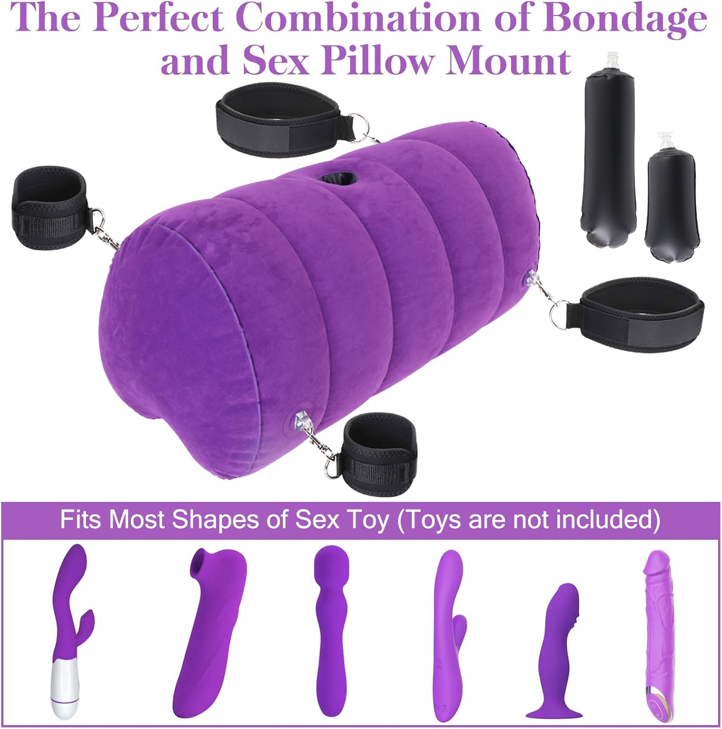 Sexspielzeugkissen, Positionskissen, aufblasbares Rampenmöbel mit verstellbaren Hand- und Oberschenkelfesseln, Sex-Bondage-Set, Sex-Körperpositionierer für Paare, Anfänger (Vibrator nicht im Lieferumfang enthalten) – Bild 2
