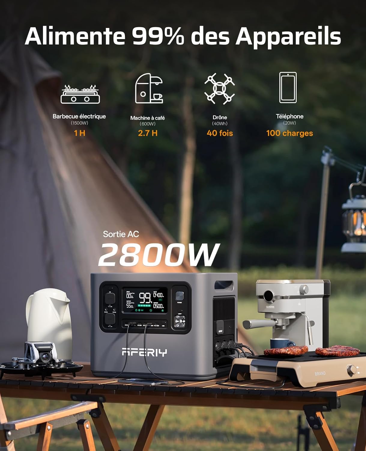 AFERIY AF-P280-B 2048Wh LiFePO4-Erweiterungsbatterie, 4 x parallel bis zu 10240 Wh, 4000+ Zyklen, LED-Anzeige, -10 °C bis 40 °C, kompatibel mit 2800 W Power Station – Bild 2