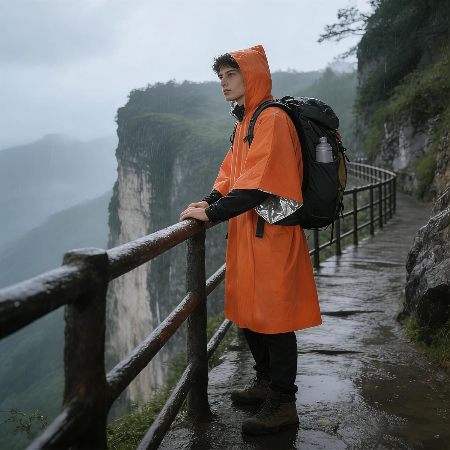 4 Stück Notfallponcho, Regenponcho, Rettungsdecke, Biwaktasche, hält warm und trocken, Notfallausrüstung, geeignet für Wandern, Camping, Wandern und Notfälle (Orange/Grün) – Bild 6