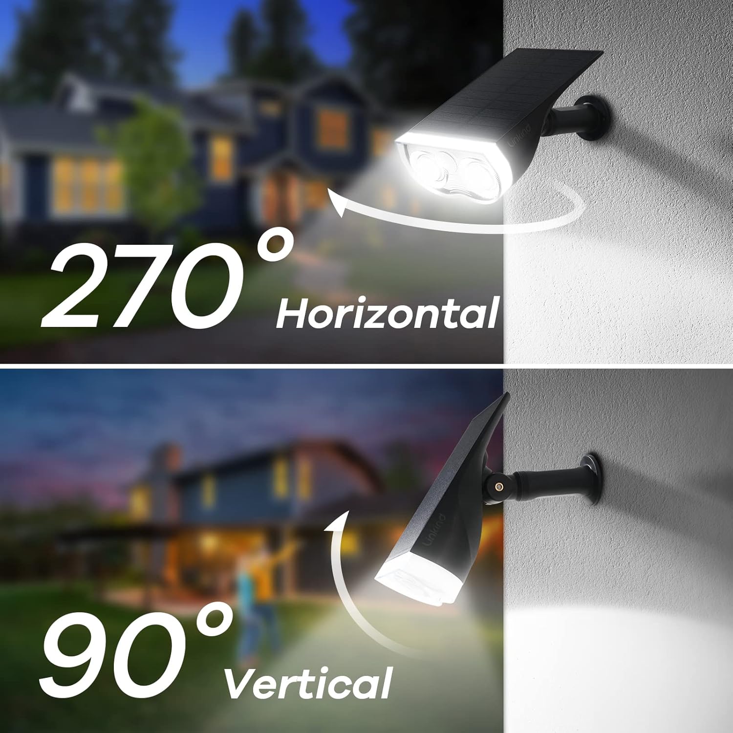 Linkind LED Solarleuchten für Außen, Lichtsensor Solarleuchte, IP67 wasserdichte Außenwandleuchte, 650 lm, 6500 K, tageslichtweißes Solarlicht, solarbetriebener Strahler, 2 Stück – Bild 4