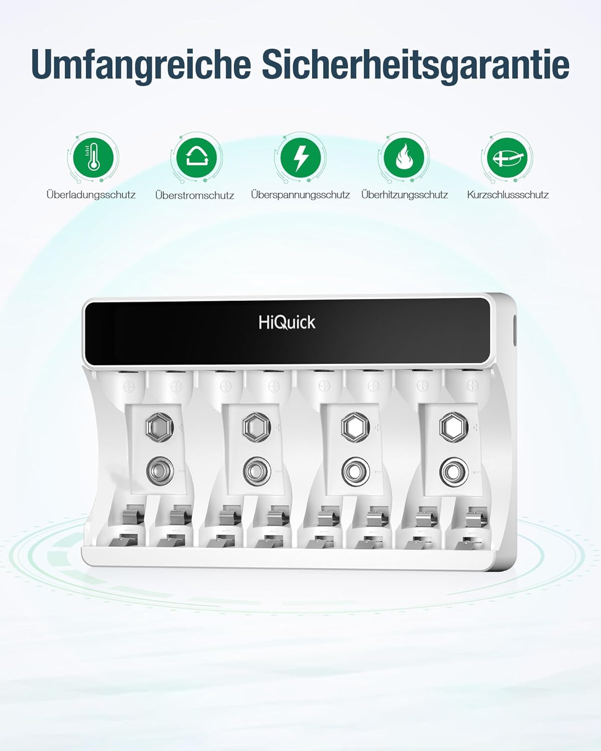 HiQuick Akku-Ladegerät mit AA-Batterie 4er Pack und AAA Batterie 4er Pack für Mignon AA, Micro AAA NI-MH/NI-CD Akkus, 8 Ladeplätze mit LCD-Display – Bild 3
