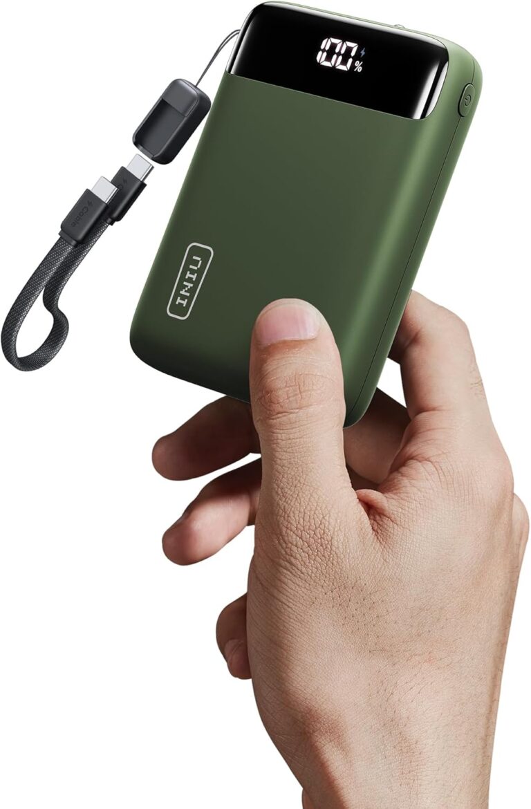 INIU Ultra kleine 20000 mAh Powerbank, 22,5 W Schnelllade-Powerbank mit abnehmbarem USB-C-Kabel, flugtauglich & reiseunverzichtbar, externe Handy-Akkus für Camping, Outdoor-Aktivitäten, Festival, Grün