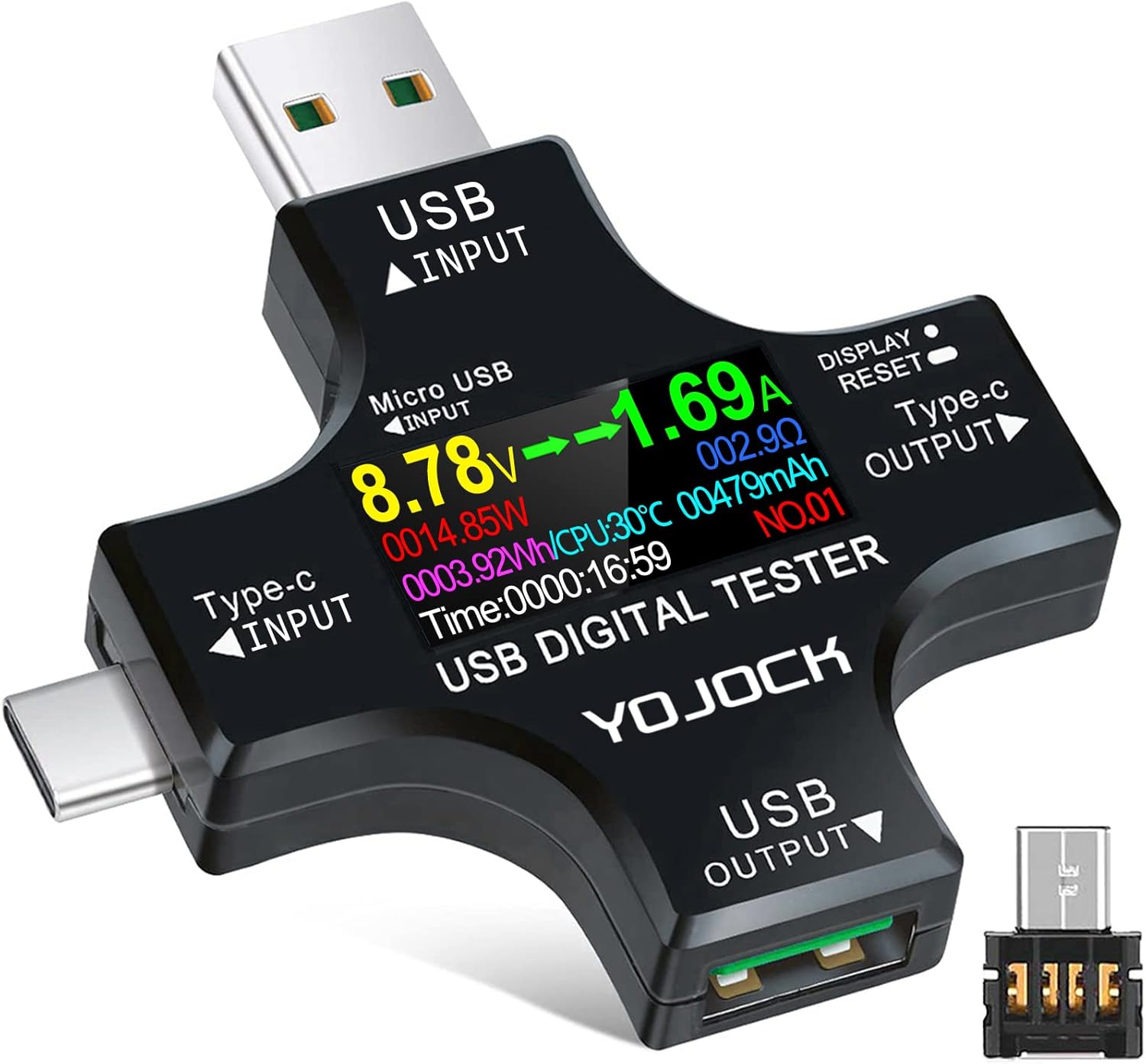 USB-Tester-Messgerät, 2-in-1-USB-C-Strommessgerät, digitales Multimeter, Strommessgerät, Leistungsmesser, Spannung, Voltmeter, Strom, Leistungskapazitätsdetektor