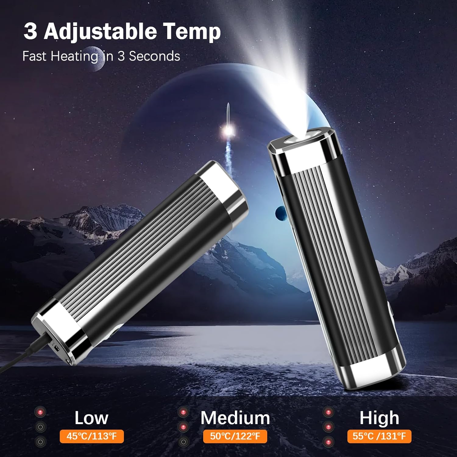 Handwärmer Wiederaufladbar 2 er,10000mAh Tragbarer Taschenwärmer,3 in1USB Batteriebetriebener Elektrischer Magnetischer Handwärmer mit 3 Wärmestufen Wintergeschenke für Frauen,Mann, Familien,Camping. – Bild 2