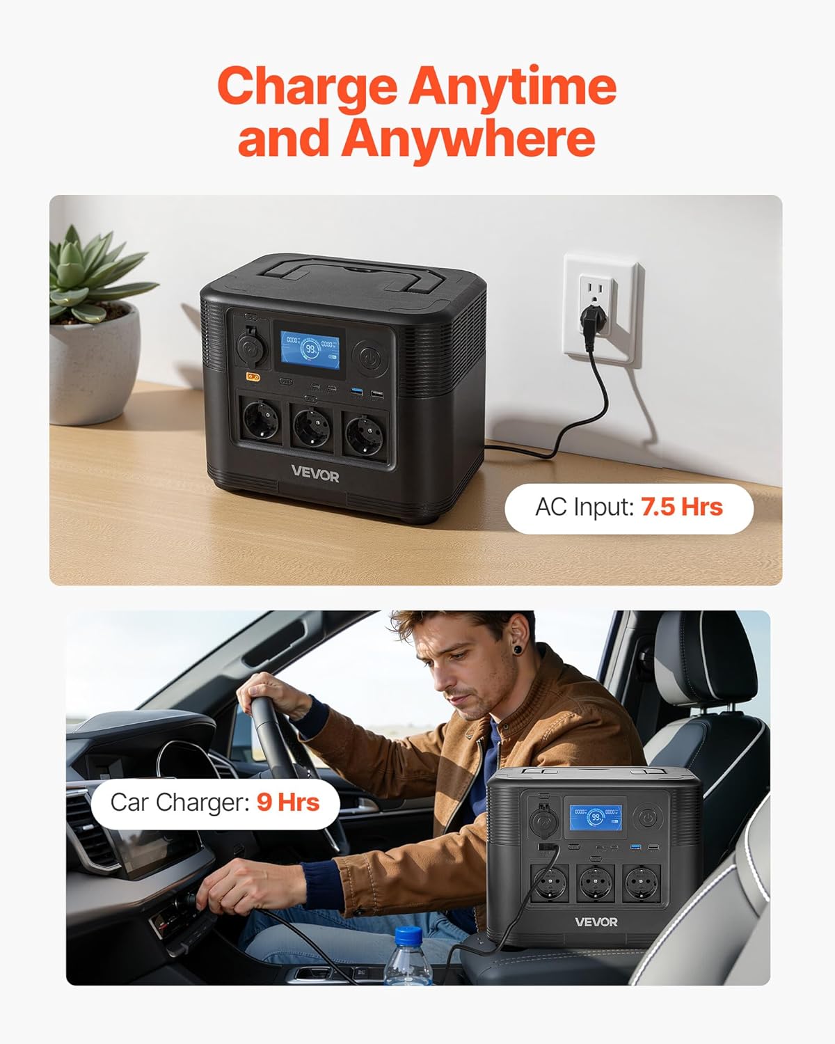 VEVOR Tragbares Kraftwerk, 1800 W Solargenerator, 1008 Wh LiFePO4-Batterie-Backup mit 8 Ausgängen für Notfälle zu Hause, Camping im Freien, Reisen mit dem Wohnmobil (Solarpanel nicht im Lieferumfang enthalten) – Bild 6