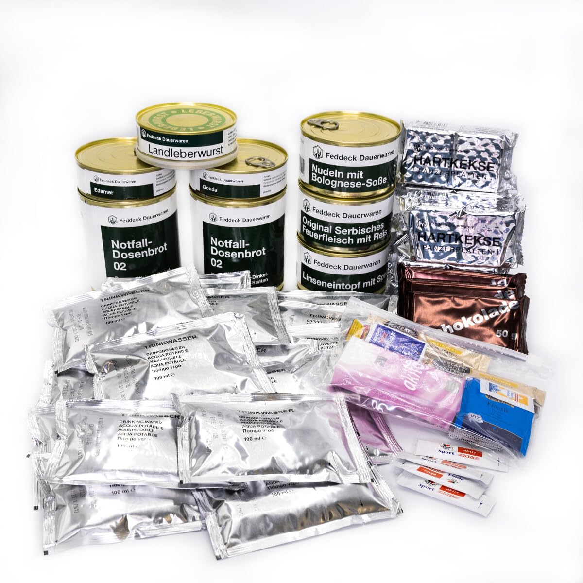 Notfallpaket 5T - Fleisch | 5-Tage-Ration mit langer Haltbarkeit | Komplette Notversorgung mit Fertiggerichten, Brot, Hartkeksen, Schokolade und Wasser | Für Krisenprävention, Outdoor & Camping