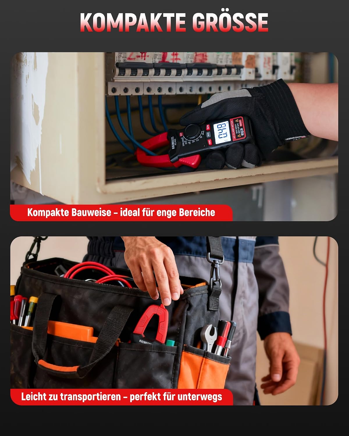 KAIWEETS Digitale Stromzange, tragbares Strommessgerät 400 A AC, 600 V AC/DC, 2000 Zählungen, Auto-Range-Spannungsprüfer, Messgerät für Strom, Spannung, Widerstand, Durchgang und Diode, KC400 – Bild 4