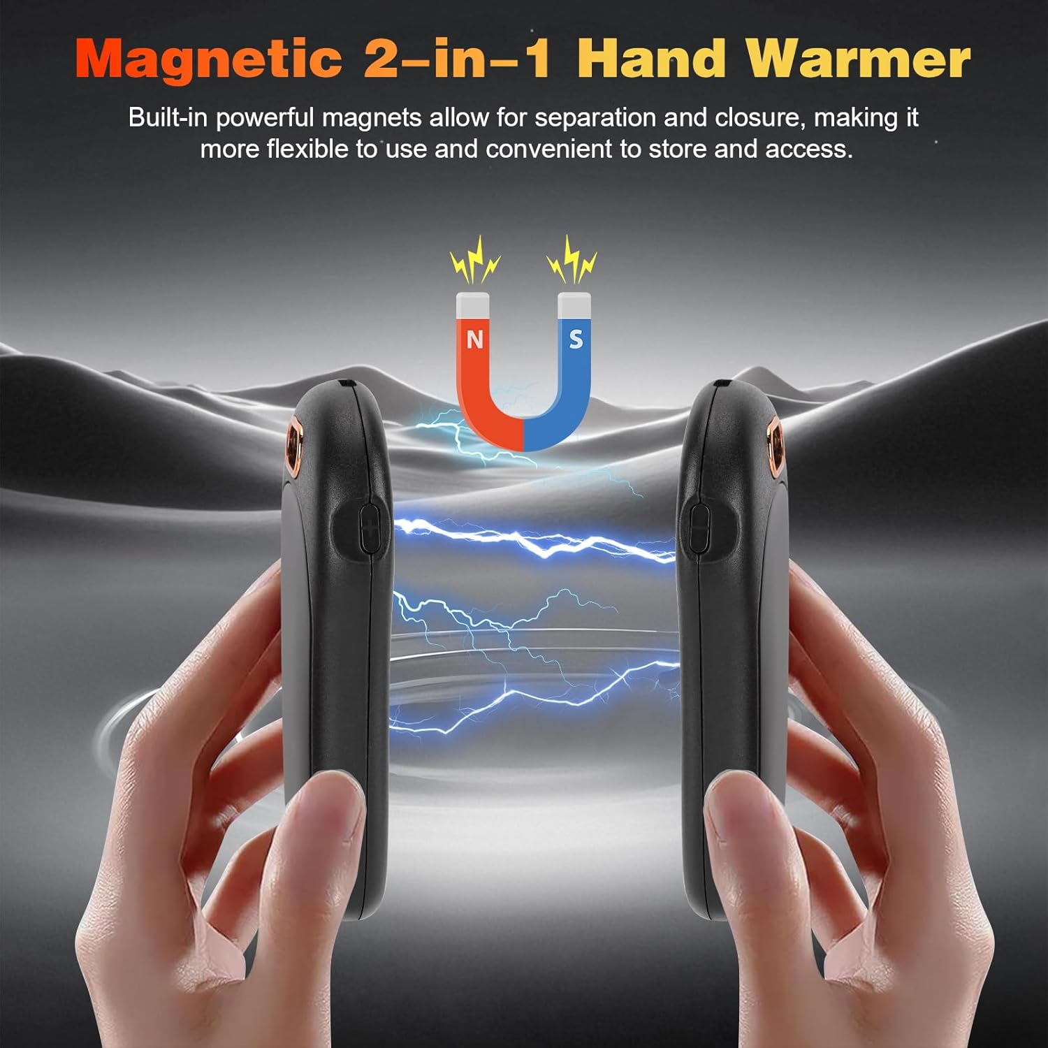 Wiederaufladbarer Handwärmer, 10000 mAh, 2 Stück, elektrische Handwärmer mit LED-Anzeige, beidseitig beheizter Taschenwärmer, 40–60 °C verstellbarer Handwärmer, magnetischer wiederverwendbarer Handwärmer, Geschenk – Bild 3