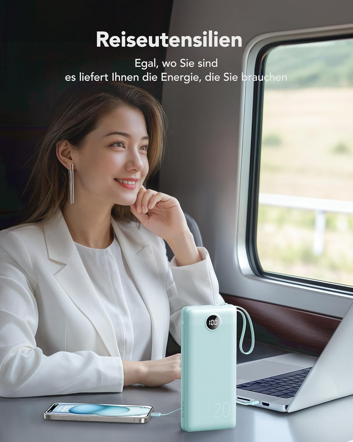 VRURC Powerbank, Powerbank 20000 mAh mit Kabel USB C Schnellladung 22,5 W Tragbares Ladegerät Schnellladung mit LED-Anzeige Externe Handy-Akkus Kompatibel mit iPhone, Huawei usw – Bild 8