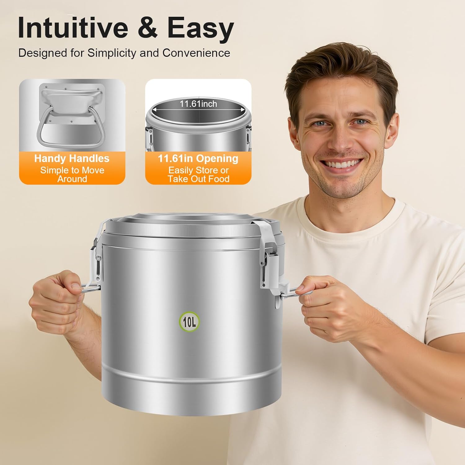 10L Thermo-Speisebehälter, Thermo-Speisebehälter aus Edelstahl, Thermobehälter für Lebensmittel, Thermobox für Lebensmittel, Warmhaltebehälter mit Deckel, Gastrobehälter für Nudeln, Suppe – Bild 8