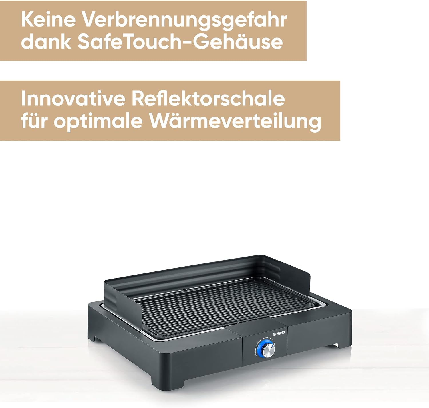 SEVERIN PG 8567 Tischgrill mit Aluminium-Grillplatte für den Innen- und Außenbereich, Elektrogrill mit schnellem Grillstart, Balkongrill ohne Verbrennungsgefahr, schwarz – Bild 2
