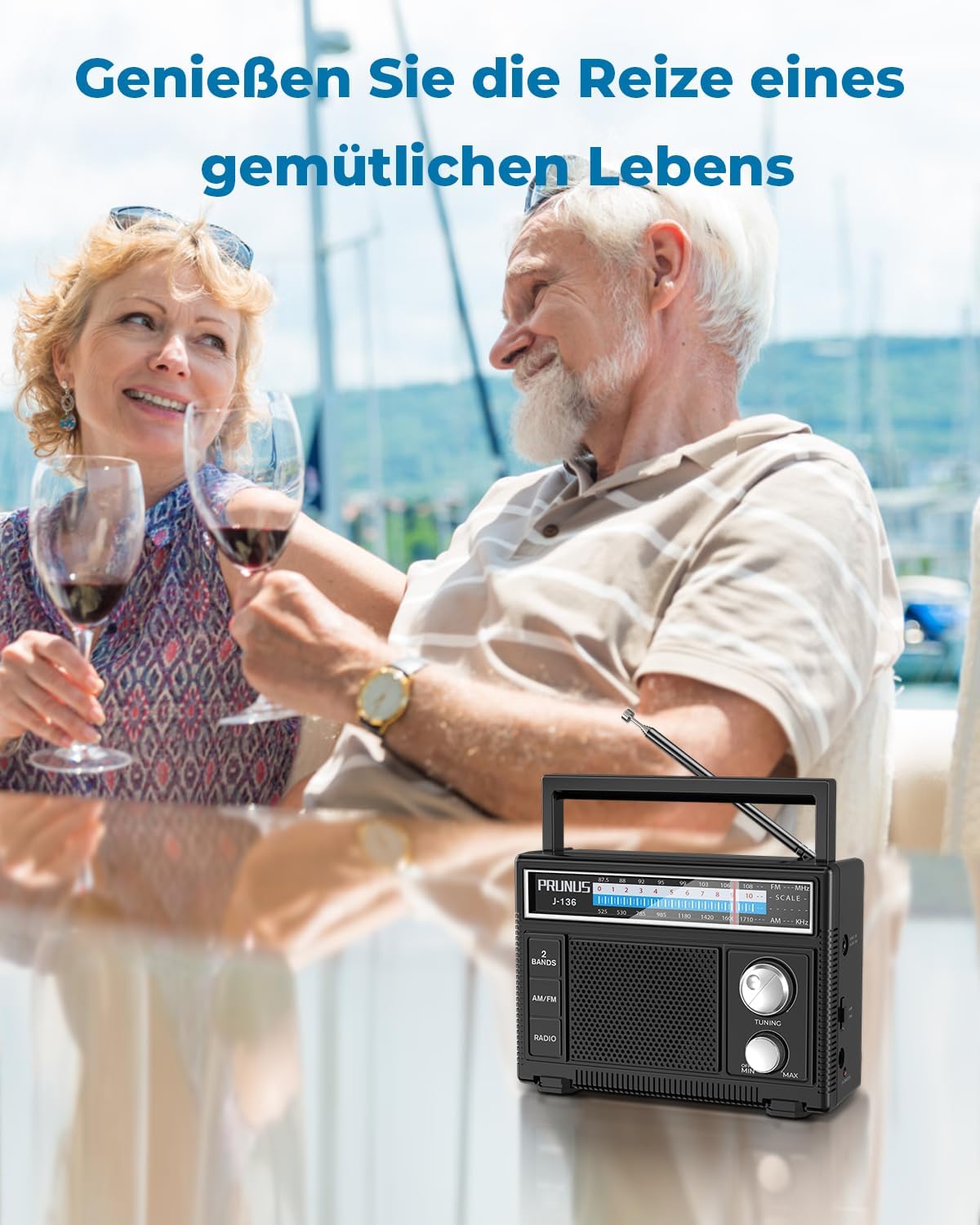 Prunus J-136 AM FM FM Radio Kleines Kofferradio mit AUX/Mikrofonanschluss | Tragbare Radios mit Batterie- oder Wechselstrombetrieb, einfache Radios für Senioren. – Bild 6