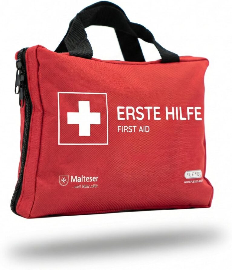 Erste-Hilfe-Set mit Sofort-Kältekompressen, Rettungsdecke und Pflaster-Sortiment (103-teilig, rot)