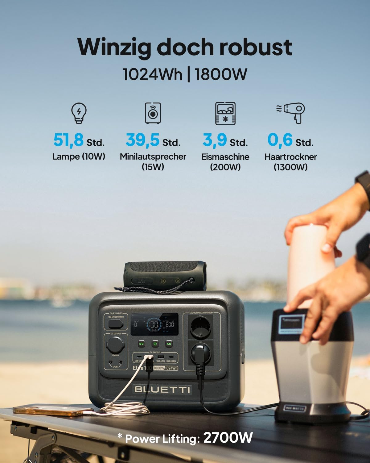 BLUETTI Solargenerator Elite 100 V2 mit 100 W Solarpanel, 1024 Wh tragbares Kraftwerk mit 2 1800 W AC-Ausgängen, 35 % kleiner, ideal für Camping, Notfälle, Backup – Bild 2