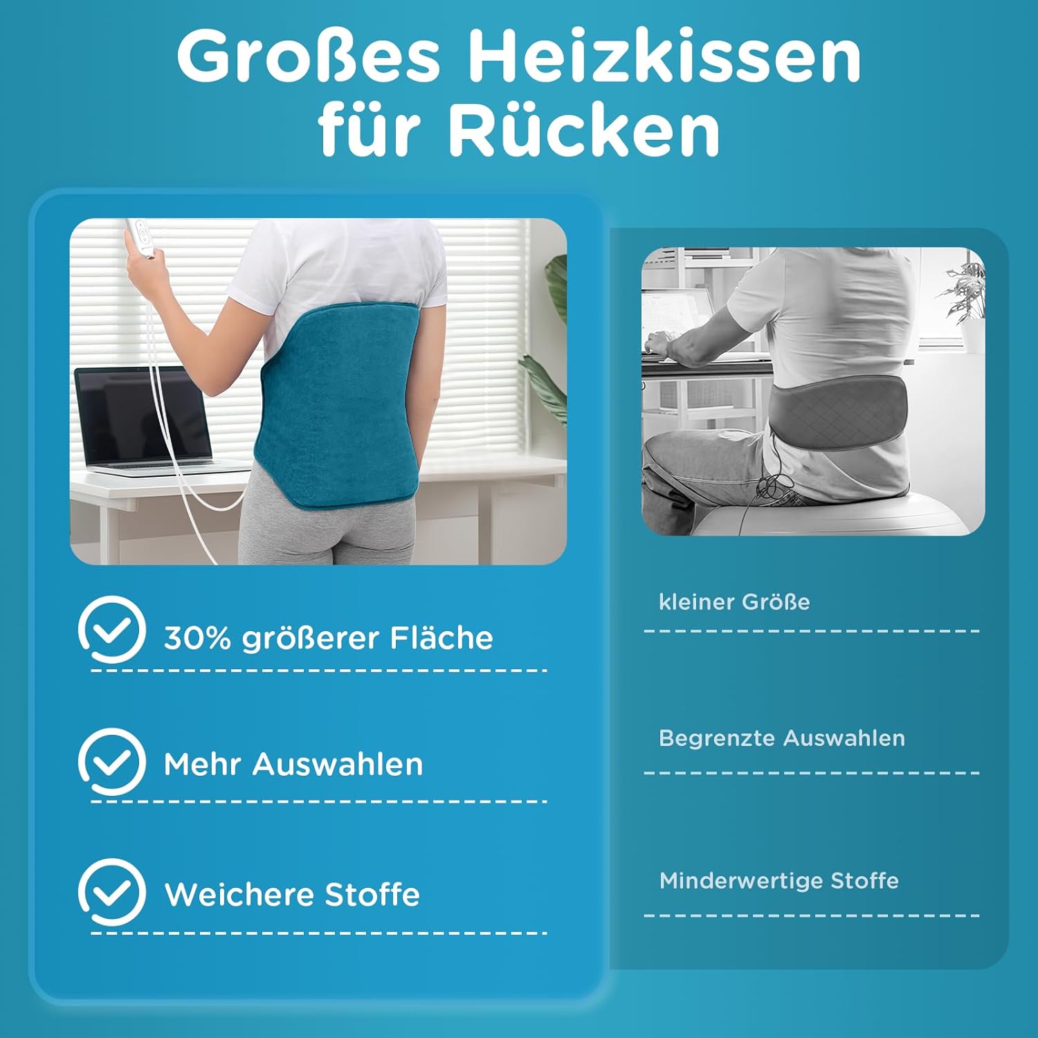 Comfytemp großes Heizkissen für den Rücken mit 9 Heizstufen, 0,5-9h, automatische Abschaltung, 39 x 61 cm, elektrischer Rückenwärmer, Wärmegürtel, Wärmekissen, maschinenwaschbar (max. Taillenumfang: 120 cm) – Bild 6