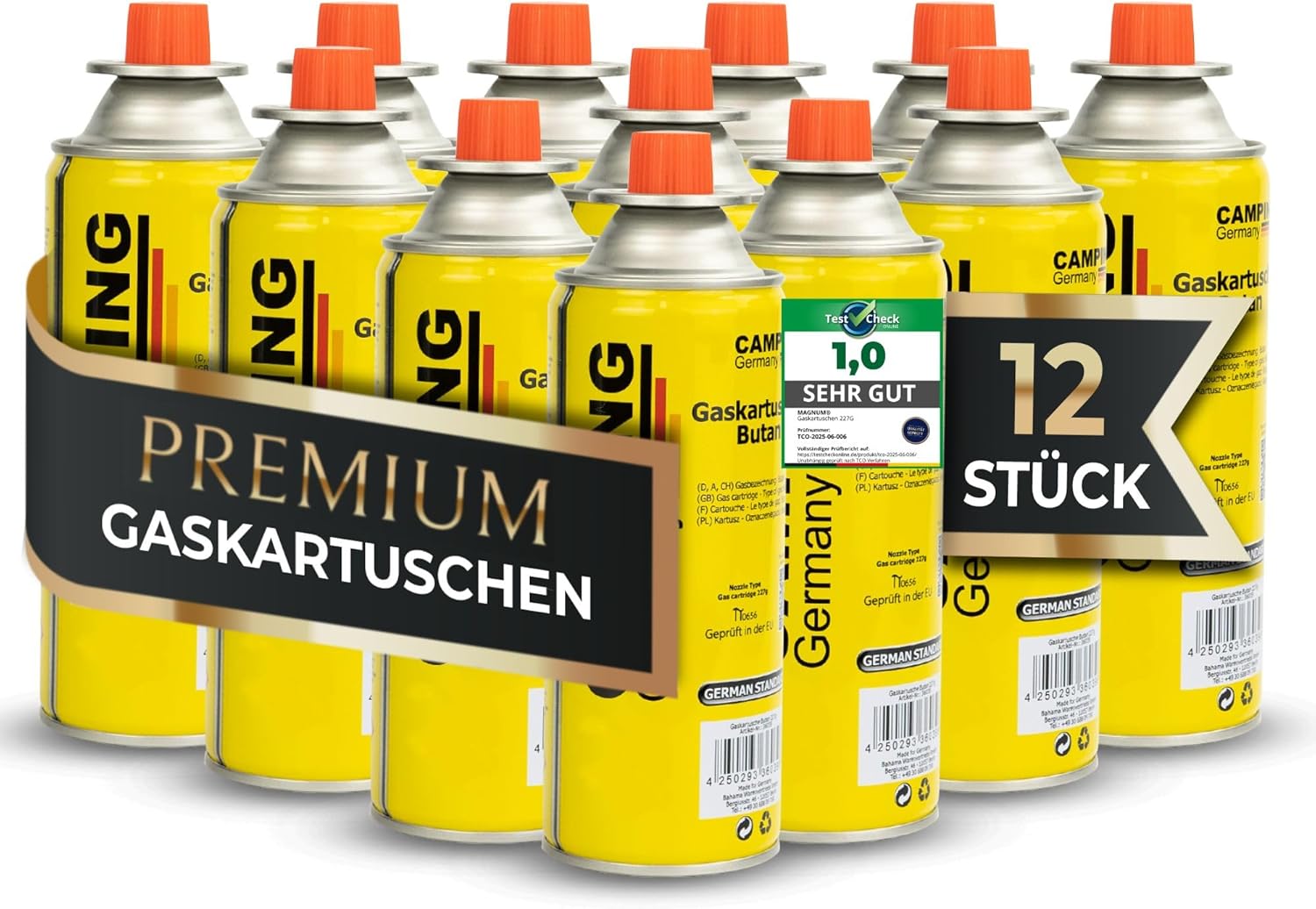 Magnum® 12 x Gaskartuschen 227 g (Hergestellt in Europa) (MSF-1a-Ventil) | Butangaskartusche, Campingkocher, Gasherd, Grill, Gasheizung, Unkrautbrenner, 227 g, Bajonettkartusche