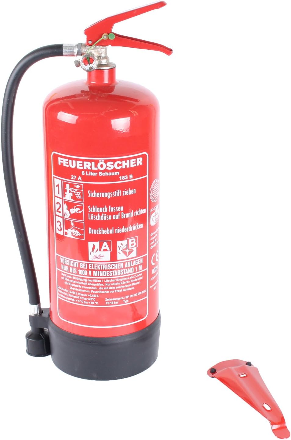 6L Schaumfeuerlöscher 9 LE Brandklasse AB Halter Manometer (GÖS6M-BIO-DIN Wartungszertifikat)