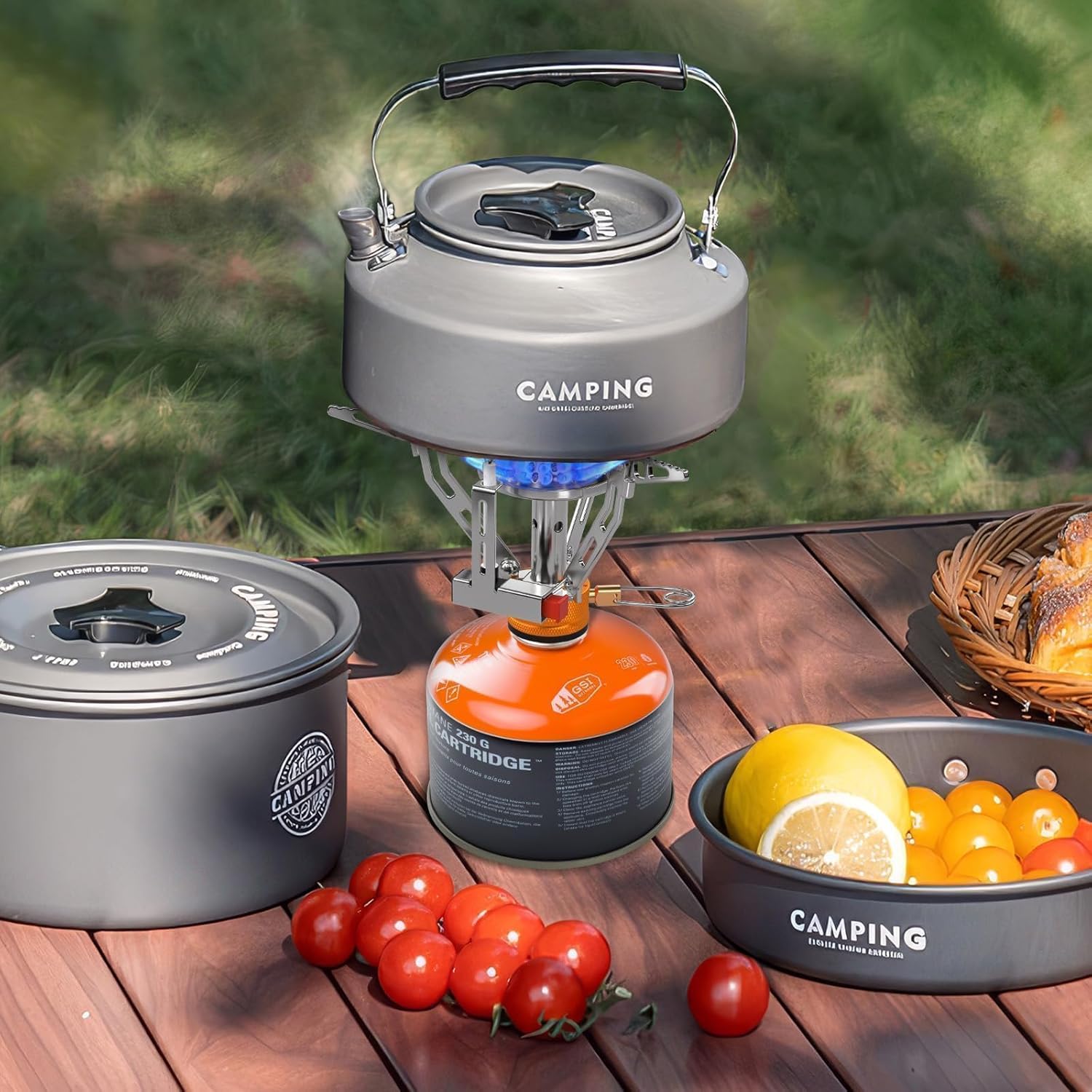 Gas-Campingkocher, 3000 W, Gaskocher mit Piezo-Zündung, winddichter Gas-Campingkocher, kleiner tragbarer faltbarer Gasbrenner, Campingkocher für Picknick, Trekking, Wandern im Freien – Bild 7