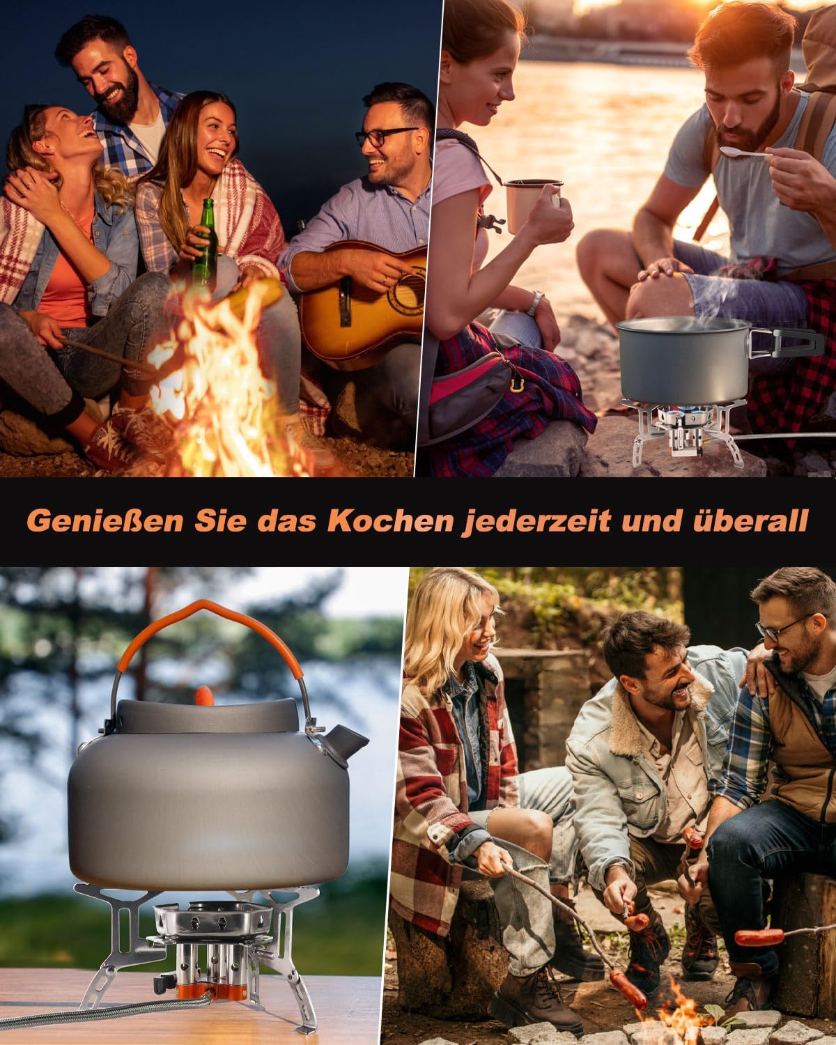 AUTOPkio Campingkocher Gas 6800 W, Tragbarer Gaskocher Camping Gaskocher | Verbessert mit 3 Brennerköpfen, Piezo-Zündung, Windschutz für Wandern, Trekking, Picknick, Küche im Freien – Bild 6