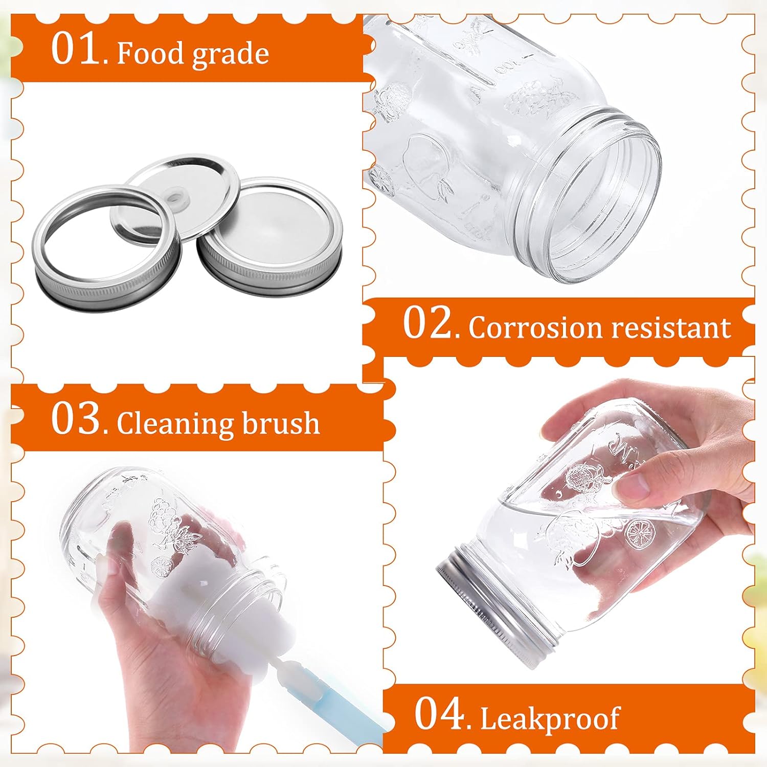 Einmachgläser mit Deckel, 6 Stück, Einmachgläser 450 ml/16 oz, aus klarem Glas, Abfüllgläser mit Schraubdeckel, perfekt für selbstgemachte Marmelade, Gelee, Reis, Zucker oder Nudeln, mit Ersatzdeckel – Bild 3