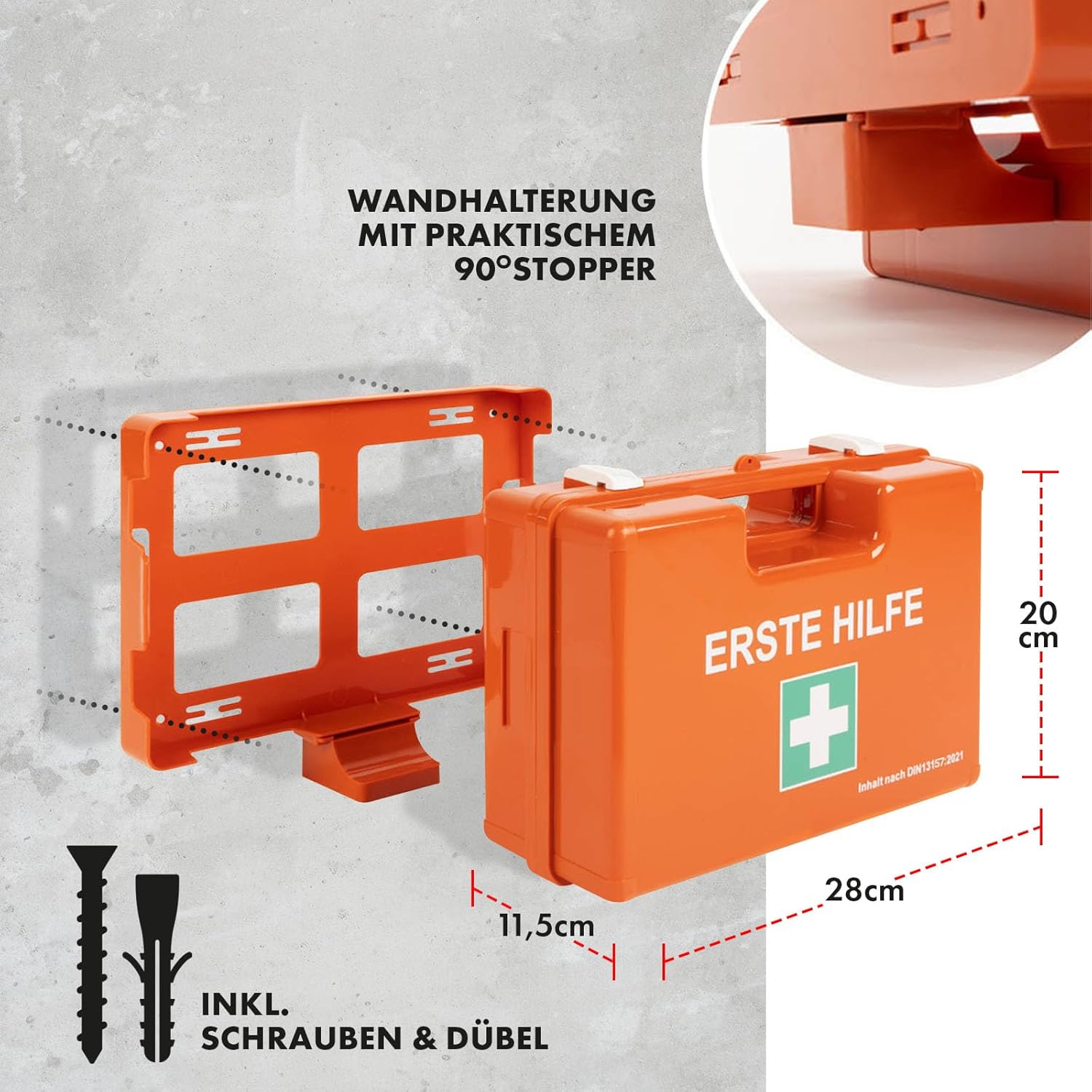 KARAT Kleiner Erste-Hilfe-Kasten für Unternehmen DIN 13157:2021 gefüllt mit Wandhalterung | 1 Erste-Hilfe-Set für Werkstatt, Büro & Gastro, Notfallbox für bis zu 50 Mitarbeiter (28 x 20 x 11,5 cm) – Bild 8