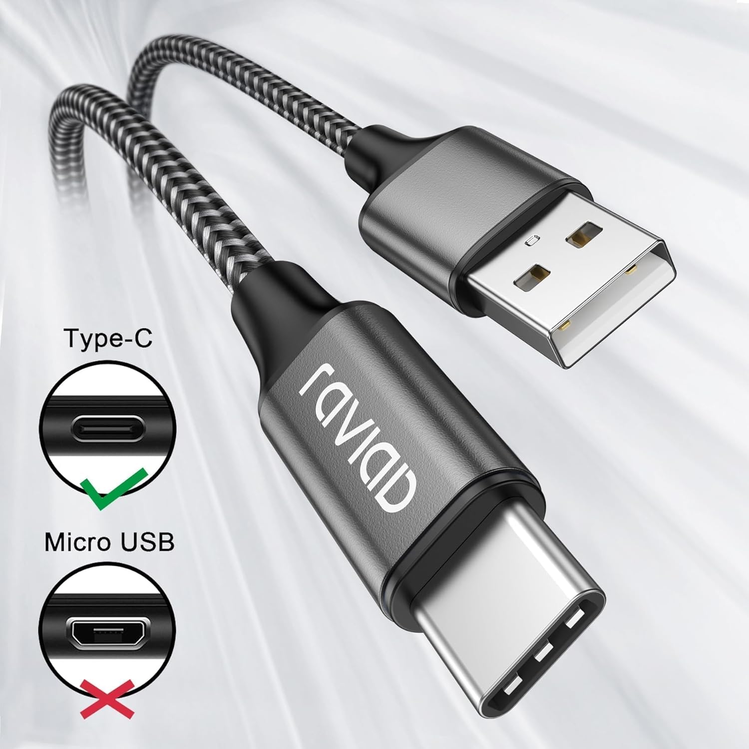Raviad USB-Typ-C-Kabel, Nylon-Typ-C-Ladekabel, schnelle Ladesynchronisierung – Bild 2