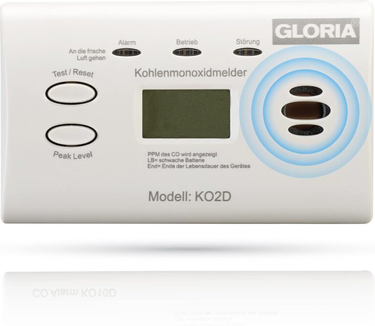 GLORIA Kohlenmonoxidmelder KO2D mit 10 Jahren Garantie und austauschbaren AA-Batterien