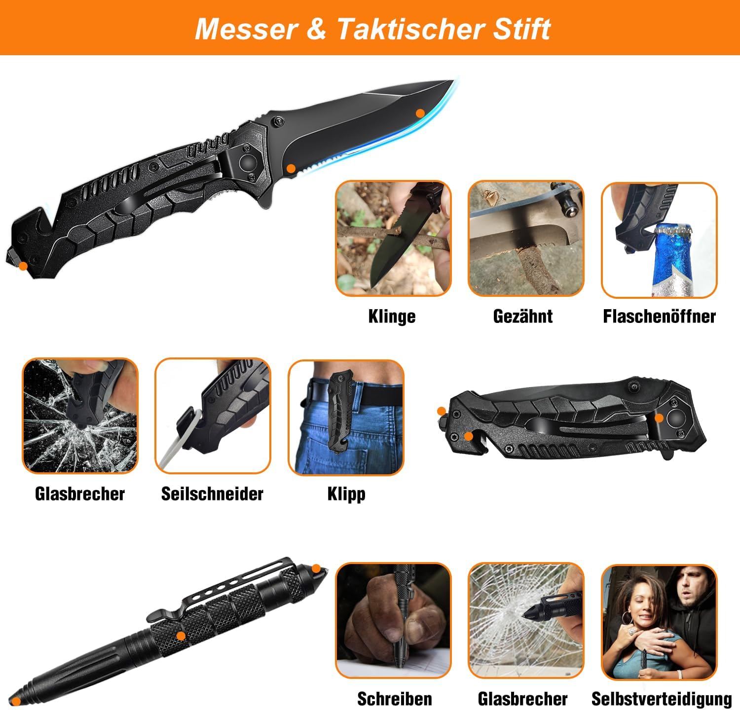 Survival-Kit, professionelle Notfallausrüstung, Überlebensausrüstung für Outdoor-Camping, Abenteuer, Wandern, Jagen, Angeln, Männer, Väter – Bild 2