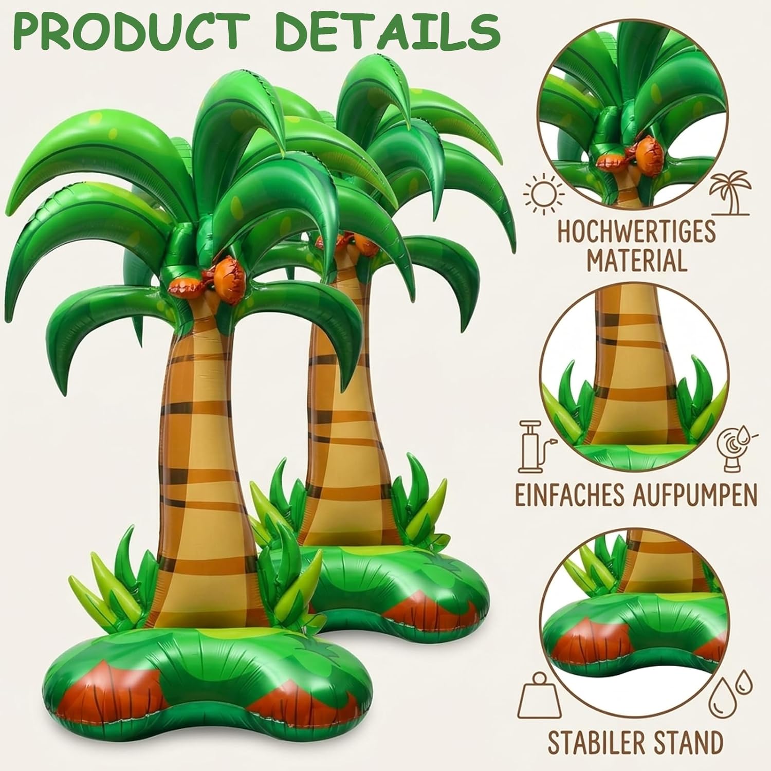 2 Stück aufblasbare Palme, hawaiianische Party-Dekoration, 132 x 94 cm, aufblasbarer Palmen-Ballonständer für tropische Strandpartys, Sommerpartys, Poolpartys und Gartenfeiern – Bild 3