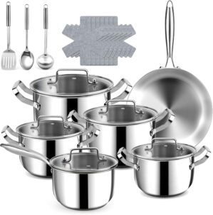 Kochtopf-Set aus Edelstahl, 3-lagig...